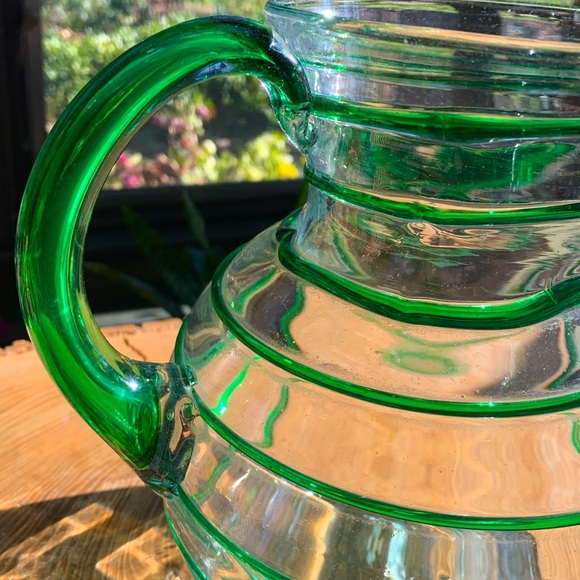 Hand Blown Green Glass Swirl Pitcher - Picture 3 of 5